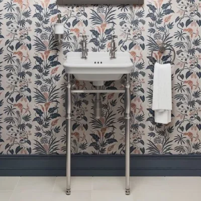 Burlington Guild Basin Stand 620mm Brushed Nickel detail view - Image 2