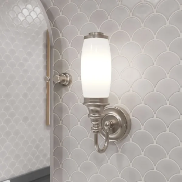 Burlington Ornate Base Tube Frosted Glass Shade Brushed Nickel