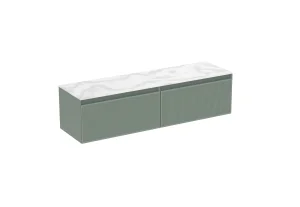 Saneux Monument 160cm Kit - 2 X 80cm 1 Drawer Wall Mounted Unit & 160cm Countertop - Matte Sage