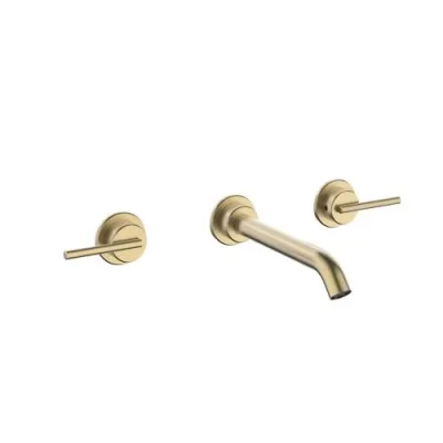 Crosswater 3ONE6 Lever Basin 3 Hole Set Wall Mounted Stainless Brushed Brass Effect detail view - Image 2