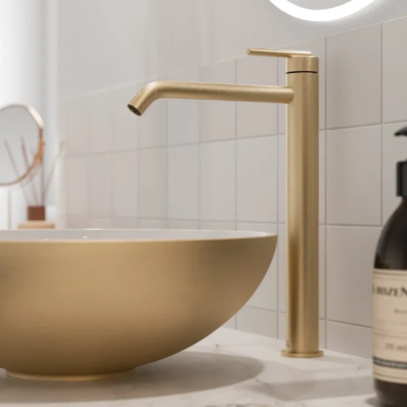 Crosswater 3ONE6 Lever Basin Tall Mono Stainless Brushed Brass Effect detail view - Image 3