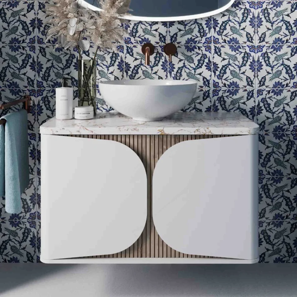 Crosswater Tamobour 800mm One Drawer Wall Hung Vanity White Matt detail view - Image 2