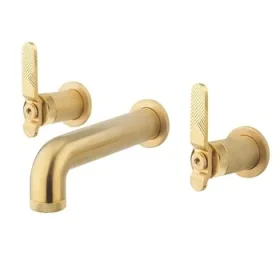 Crosswater Union Basin 3 Hole Set Wall Mounted Brushed Brass Lever detail view - Image 2