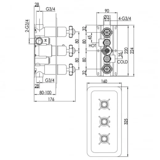 Just Taps Grosvenor Pinch Thermo Concealed 2 Outlet Shower Valve Vertical  Nickel detail view - Image 2