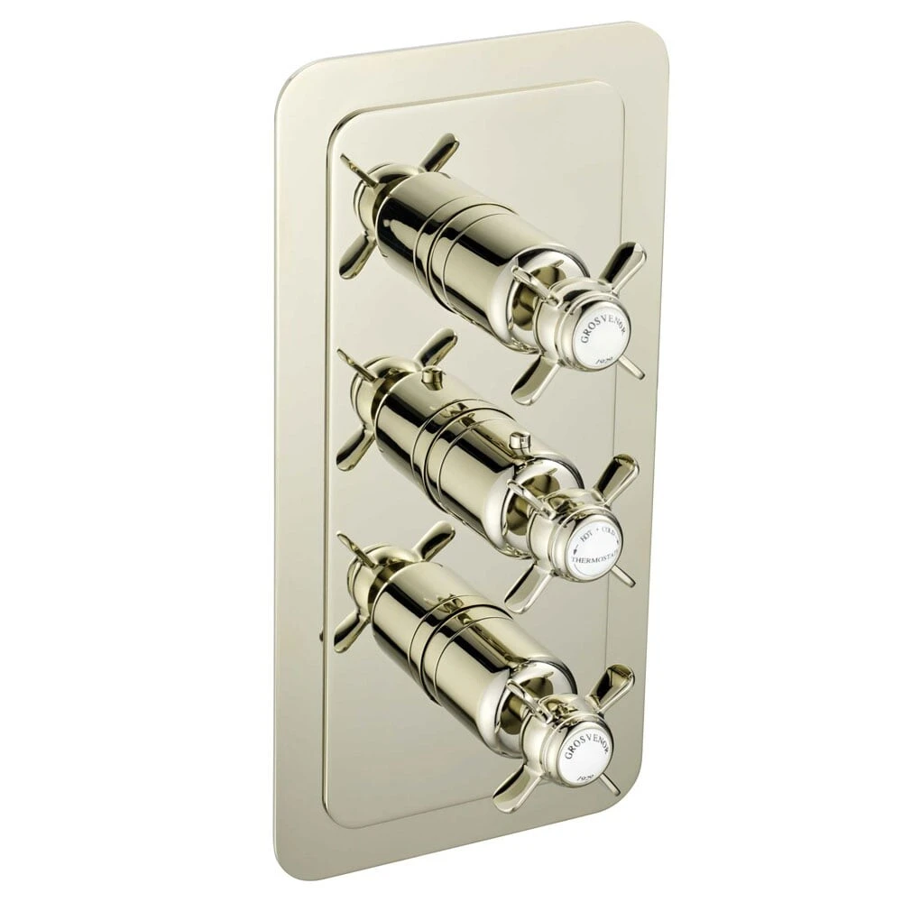 Just Taps Grosvenor Pinch Thermo Concealed 2 Outlet Shower Valve Vertical  Nickel