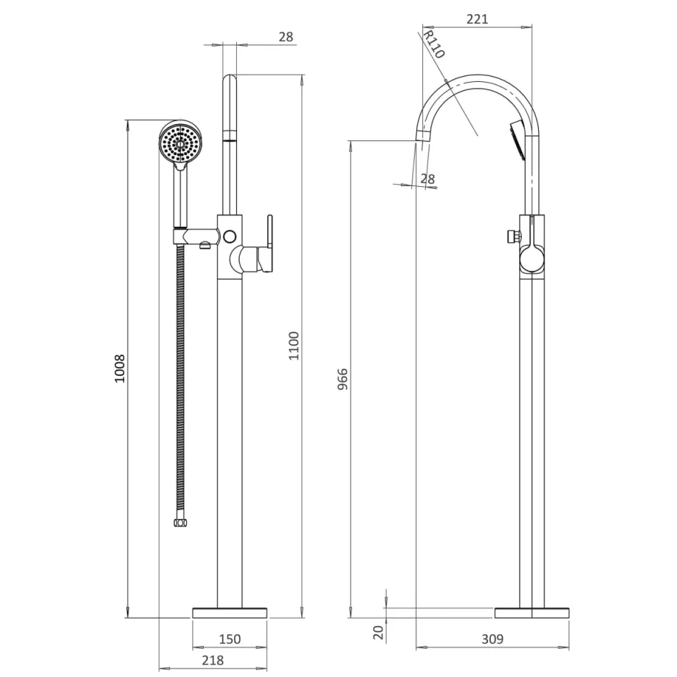 Britton Hoxton 2.0 Floor Standing Mono Bath Shower Mixer Matt Black detail view - Image 2