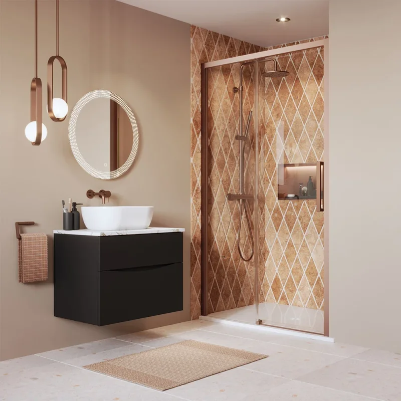 Crosswater Asura 8mm Sliding Door A 1400 Fixed Panel Brushed Bronze product image - Image 1