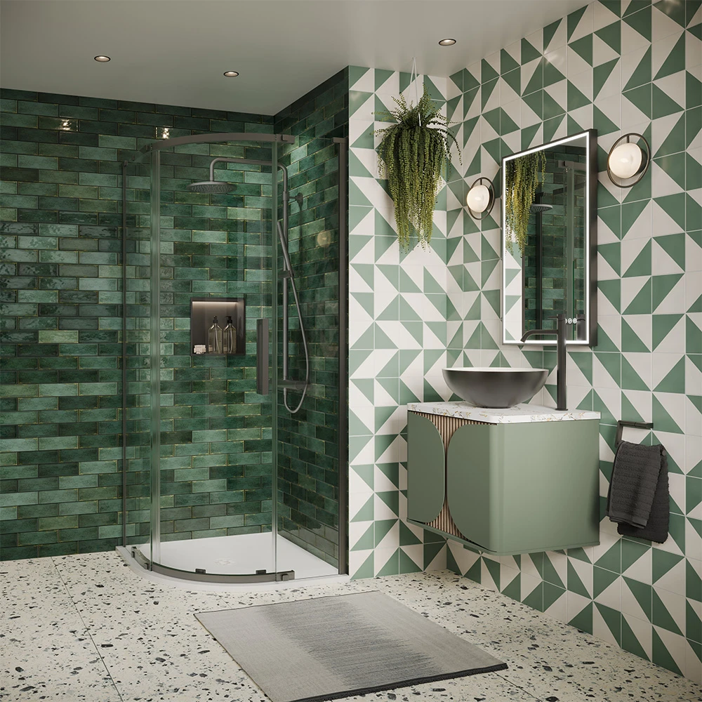 Crosswater Asura 8mm Quadrant Single Door A 900 x 900 Fixed Panels Slate
