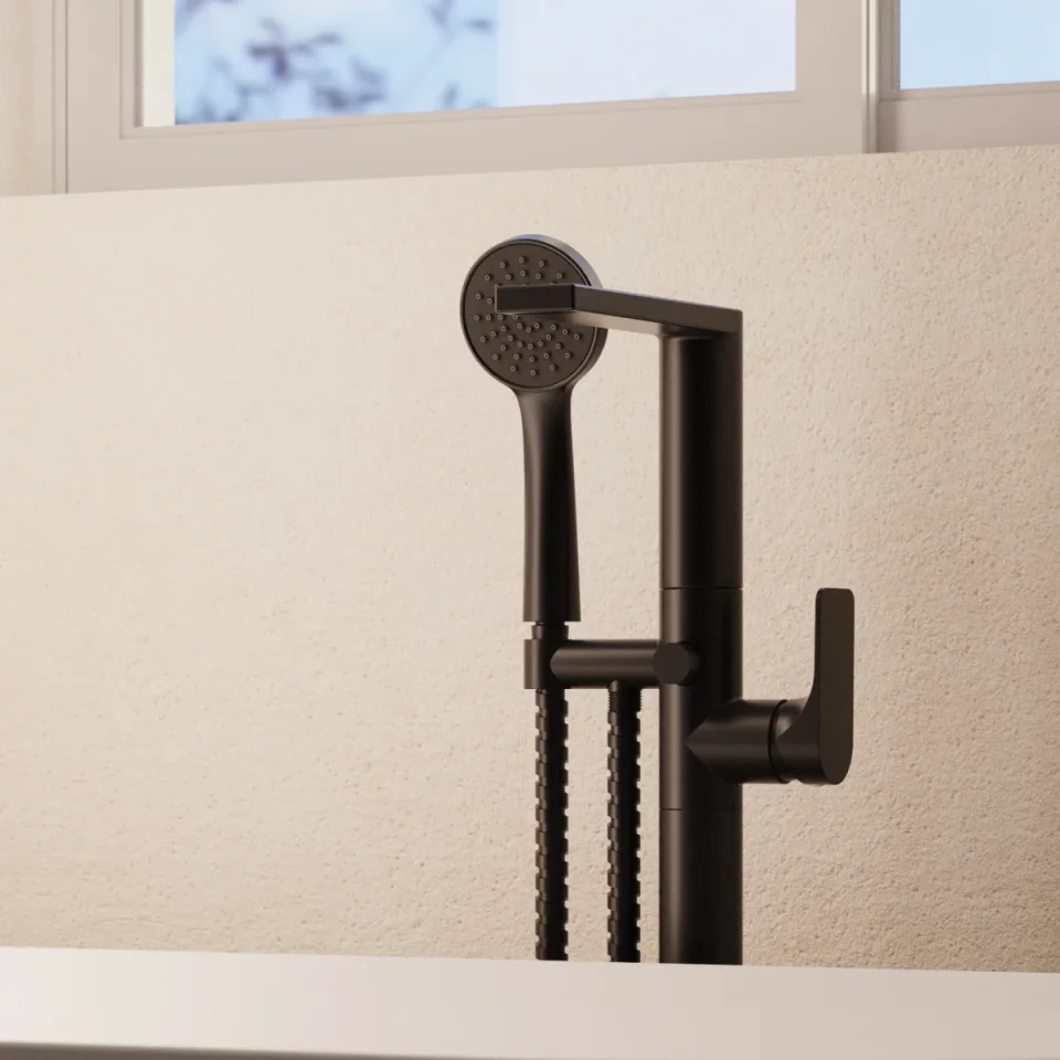 Crosswater Fuse Bath Shower Mixer Floor Standing Matt Black detail view - Image 3