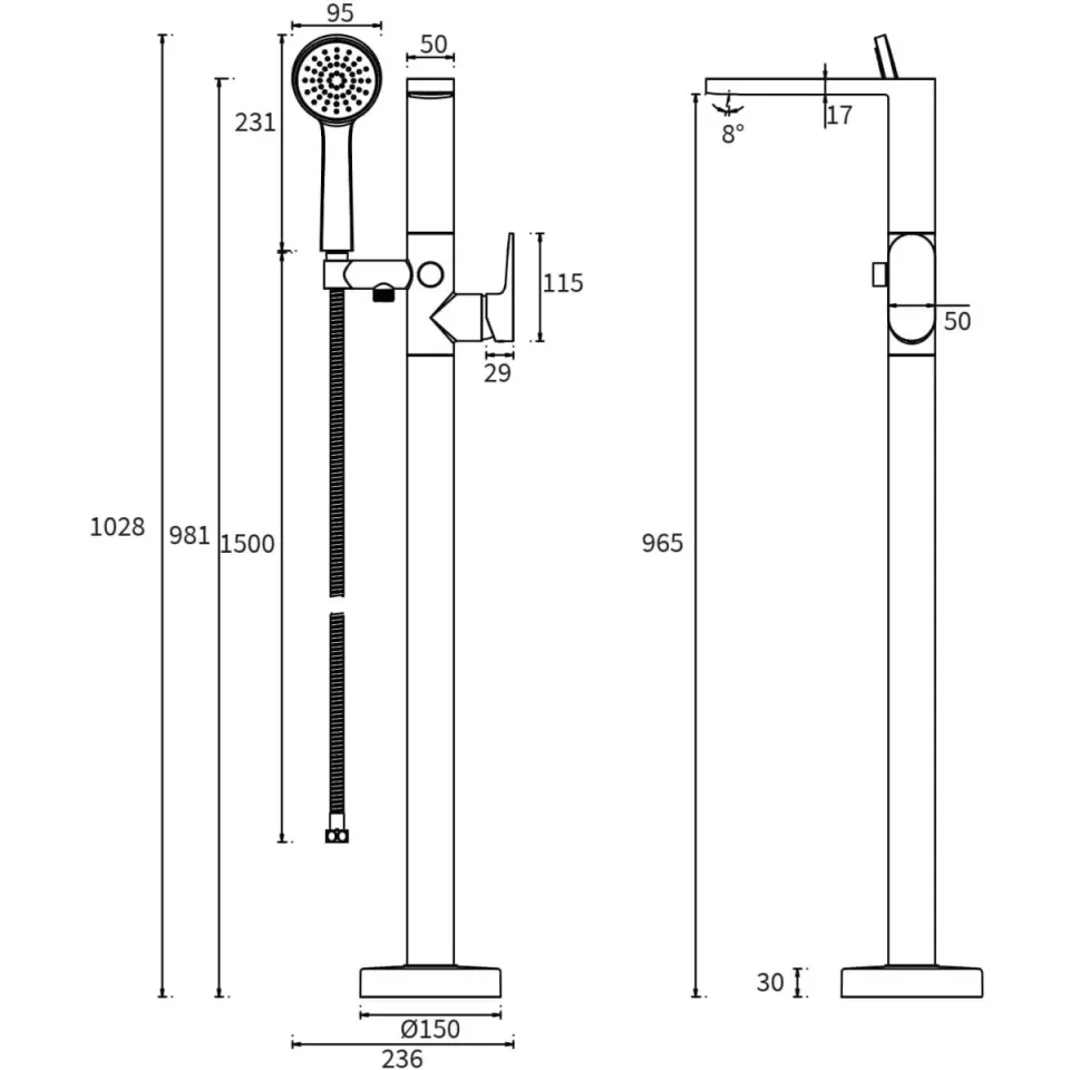 Crosswater Drift Bath Shower Mixer Floor Standing Matt Black detail view - Image 3