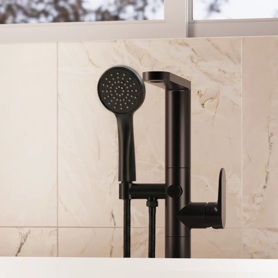 Crosswater Drift Bath Shower Mixer Floor Standing Matt Black detail view - Image 4