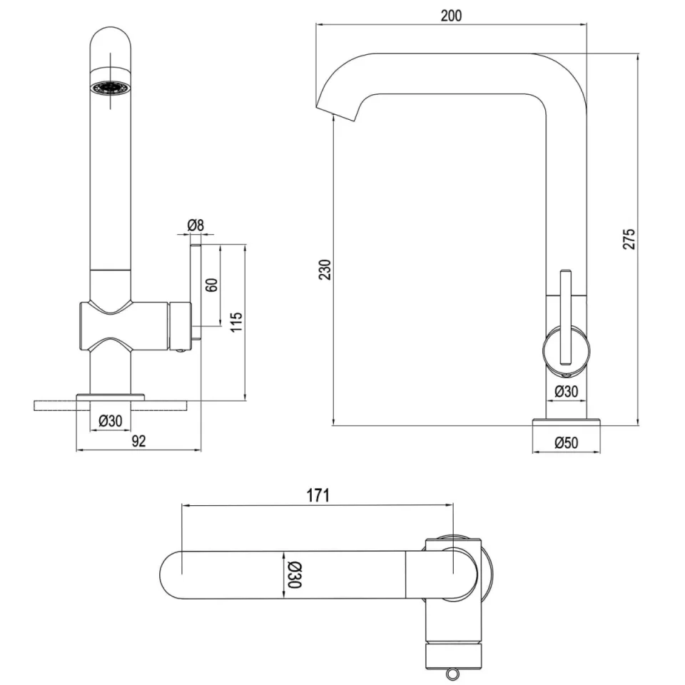 Crosswater 3ONE6 Lever Basin Tall Side Deck Mixer Stainless Slate detail view - Image 2