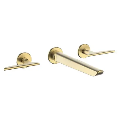 Crosswater Foile Basin 3 Hole Set Brushed Brass detail view - Image 2