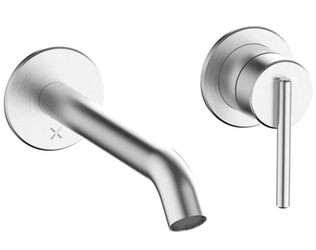 Crosswater 3ONE6 Lever Basin 2 Hole Set Wall Mounted Stainless Steel detail view - Image 2