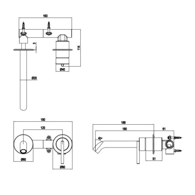 Crosswater 3ONE6 Lever Basin 2 Hole Set Wall Mounted Stainless Steel detail view - Image 3