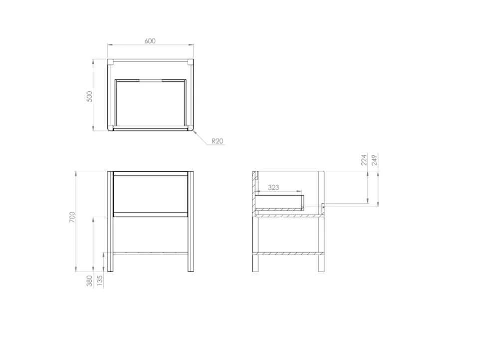 Saneux Frontier 60cm 1 Drawer Floor Standing Unit With Undermount Tray - Matte Fiord detail view - Image 3