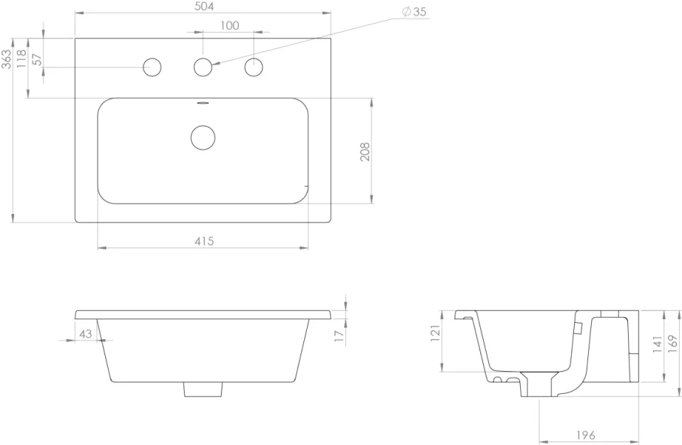 Saneux Uni 50x36cm Washbasin 3th detail view - Image 2