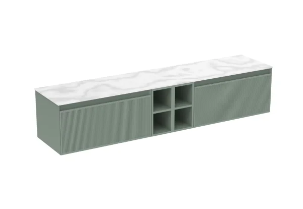 Saneux Monument 200cm Kit - 2 X 80cm 1 Drawer Wall Mounted Unit, 2 X 20cm Spacers & 200cm Countertop - Matte Sage