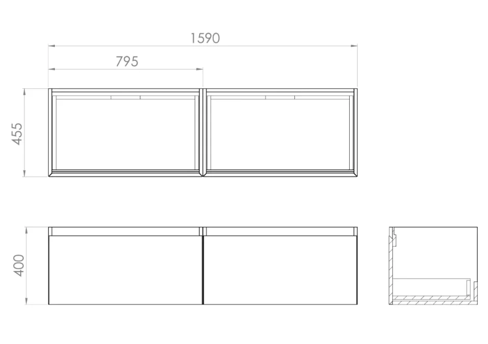 Saneux Uni 160cm Kit - 2 X 80cm 1 Drawer Wall Mounted Unit & 160cm Countertop - English Oak detail view - Image 2