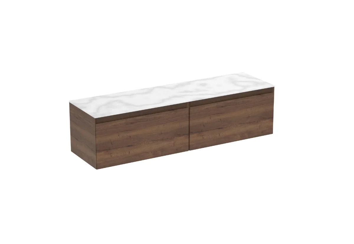 Saneux Uni 160cm Kit - 2 X 80cm 1 Drawer Wall Mounted Unit & 160cm Countertop - English Oak product image - Image 1