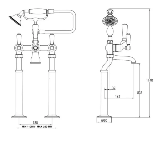 Just Taps Grosvenor Lever Freestanding Bath Shower Mixer With Kit Chrome detail view - Image 2