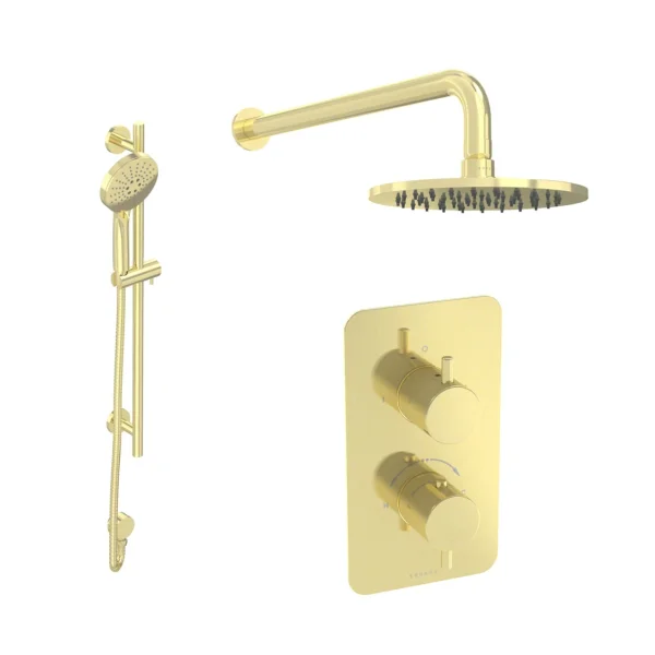 Saneux Cos 2 Way Shower Kit - W/ 3 Function Handset & Slider Rail & Shower Head - Brushed Brass
