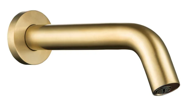 Just Taps React Sensor Wall Spout Mains And Battery Operated Brushed Brass