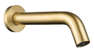 Just Taps React Sensor Wall Spout Mains And Battery Operated Brushed Brass