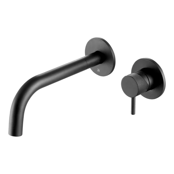 Just Taps Vos Single Lever Wall Mounted Basin With 150mm Spout Designer Handle Matt Black