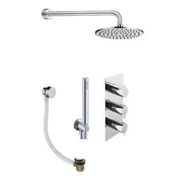 Just Taps Kio 2 Outlet Shower Valve, Arm 300mm, Overhead Shower 200mm, Water Outlet And Holder, Exofil Click Clack