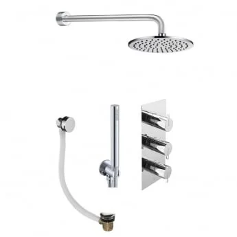 Just Taps Kio 2 Outlet Shower Valve, Arm 300mm, Overhead Shower 200mm, Water Outlet And Holder, Exofil Click Clack