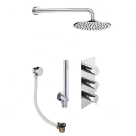 Just Taps Kio 2 Outlet Shower Valve, Arm 300mm, Overhead Shower 200mm, Water Outlet And Holder, Exofil Click Clack product image - Image 1