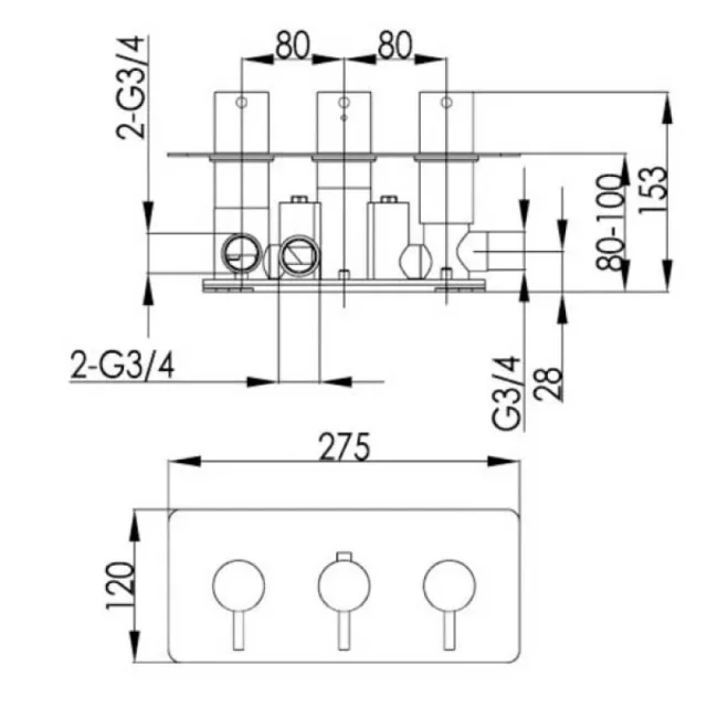 Just Taps Florence Thermostatic Concealed 3 Outlet  Horizontal Designer Handle Chrome detail view - Image 2