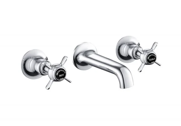 Just Taps Grosvenor Pinch 3 Hole Wall Basin Mixer With Spout Matt Blac