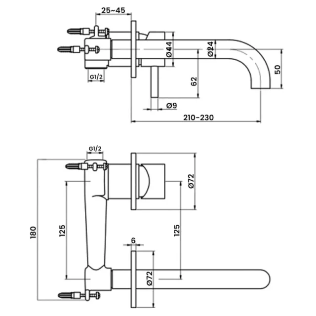 Just Taps Florence Single Lever Wall Mounted Basin Mixer 240mm Chrome detail view - Image 2