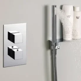 Just Taps Athena Square Shower Valve 2 Handle 2 Outlet Chrome detail view - Image 3