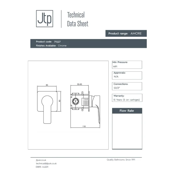 Just Taps Amore Concealed Single Lever Manual Valve Chrome