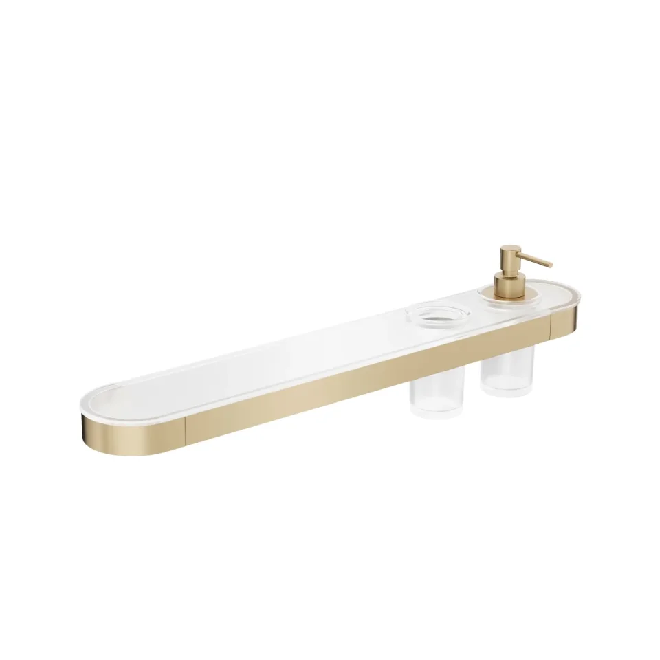 Crosswater Velo Tray Soap Dispenser & Tumbler Holder Brushed Brass product image - Image 1