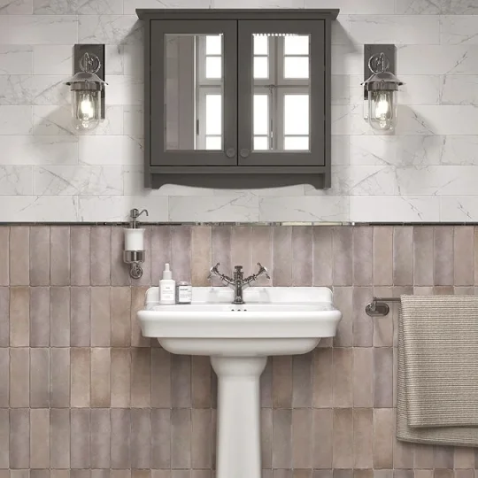 Burlington Guild Mirror Cabinet 650mm Ashbee Grey detail view - Image 5