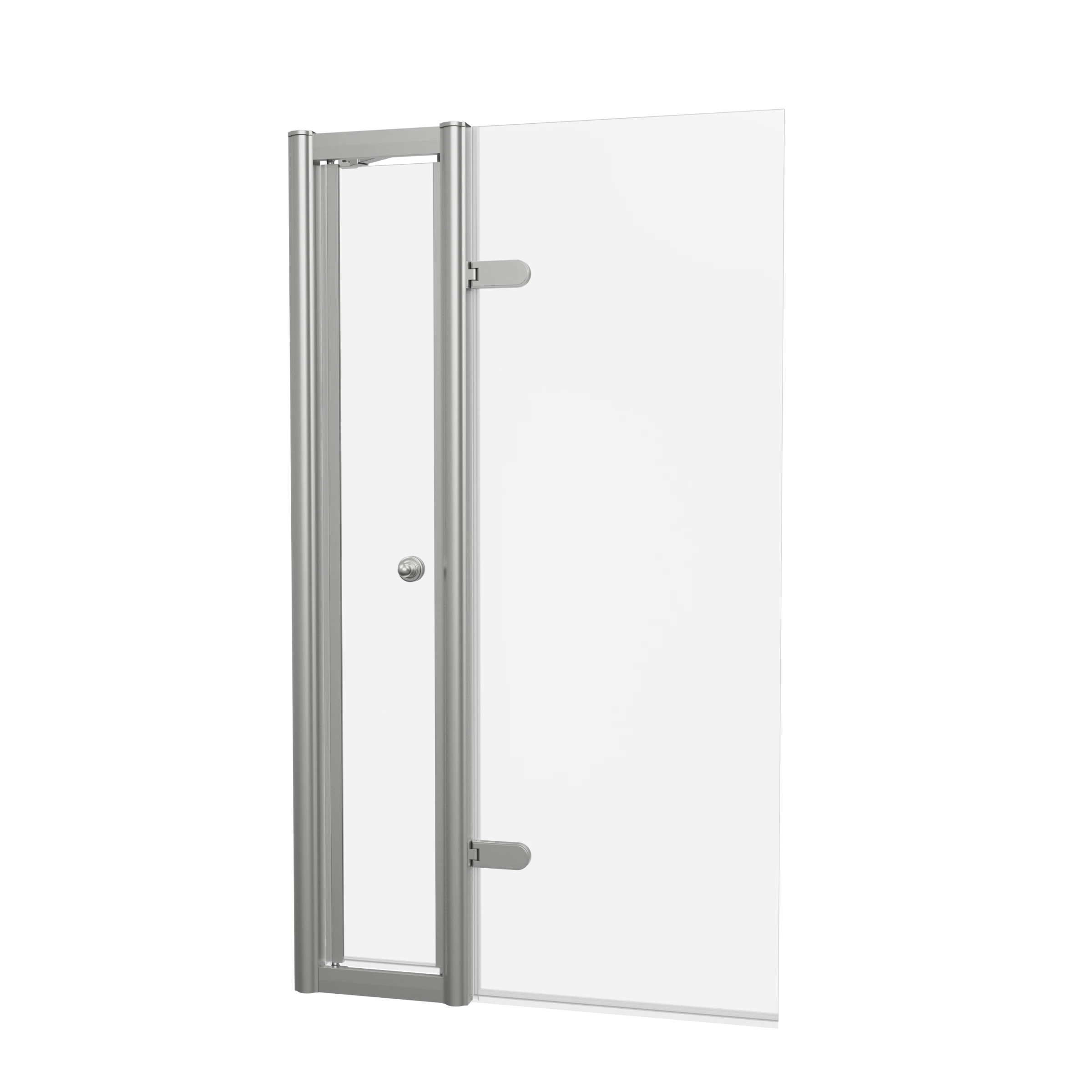 Burlington Classique Hinged Bath Screen With Access Door 850 And Victorian 1850 Handle Brushed Nickel