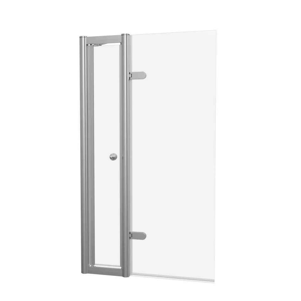 Burlington Classique Hinged Bath Screen With Access Door 850 And Victorian 1850 Handle Brushed Nickel product image - Image 1