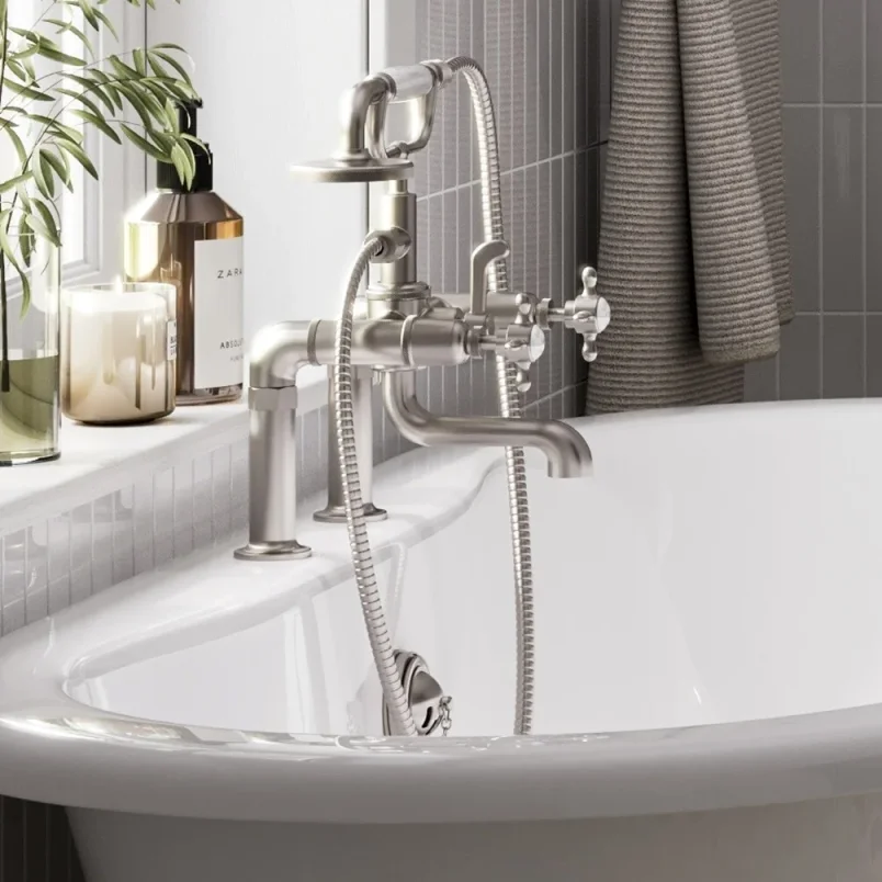 Burlington Guild Bath Shower Mixer Deck Mounted Brushed Nickel detail view - Image 2