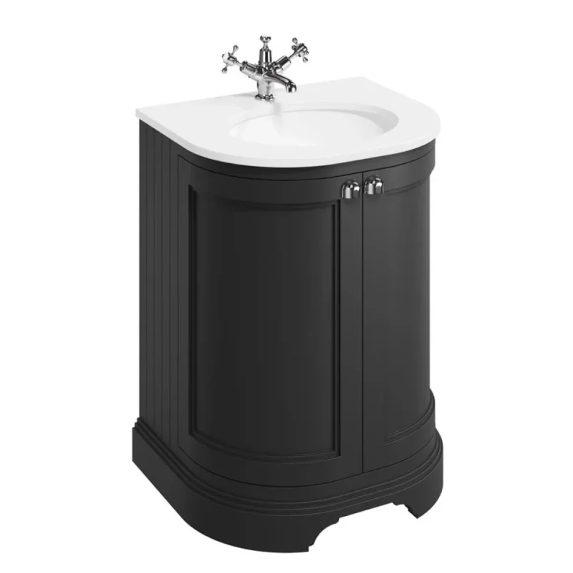 Burlington Freestanding Curved Basin Unit 650 With Doors Matt Black detail view - Image 2