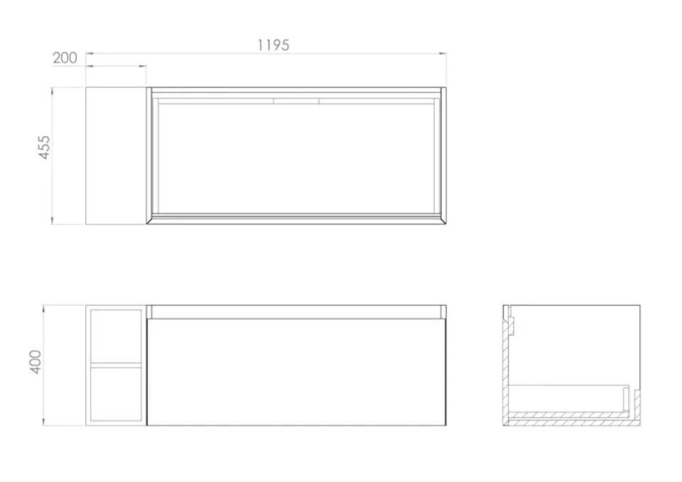 Saneux Uni 120cm Kit - 100cm 1 Drawer Wall Mounted Unit, 20cm Spacer & 120cm Countertop - English Oak detail view - Image 2