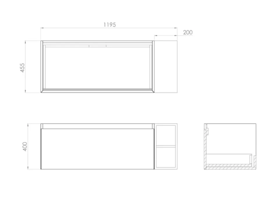 Saneux Uni 120cm Kit - 100cm 1 Drawer Wall Mounted Unit, 20cm Spacer & 120cm Countertop - English Oak detail view - Image 3