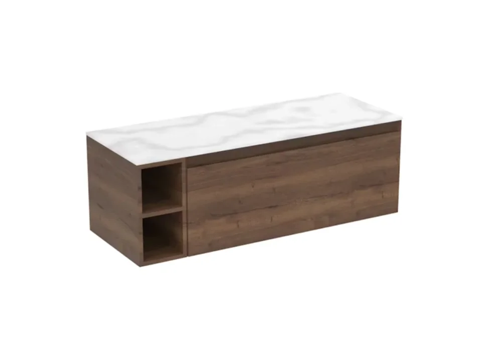 Saneux Uni 120cm Kit - 100cm 1 Drawer Wall Mounted Unit, 20cm Spacer & 120cm Countertop - English Oak detail view - Image 4