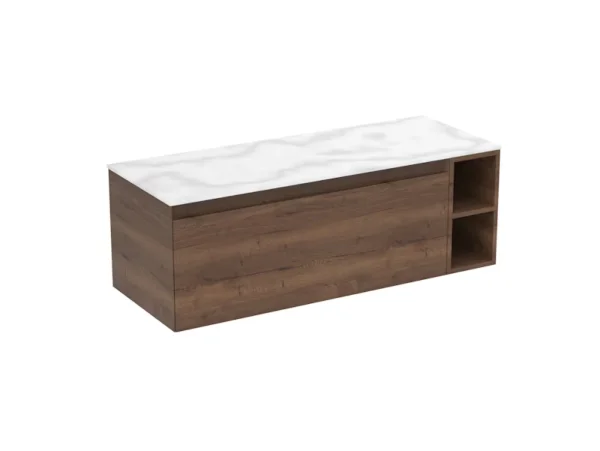 Saneux Uni 120cm Kit - 100cm 1 Drawer Wall Mounted Unit, 20cm Spacer & 120cm Countertop - English Oak