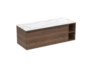 Saneux Uni 120cm Kit - 100cm 1 Drawer Wall Mounted Unit, 20cm Spacer & 120cm Countertop - English Oak
