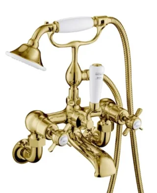 Just Taps Grosvenor Pinch Wall Mounted Bath Shower Mixer With Kit Light Gold product image - Image 1