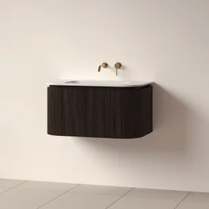 Faeber Lunar 3 Drawer Curved Fluted 800mm Vanity Unit Black Walnut With Matt White Basin 0th
